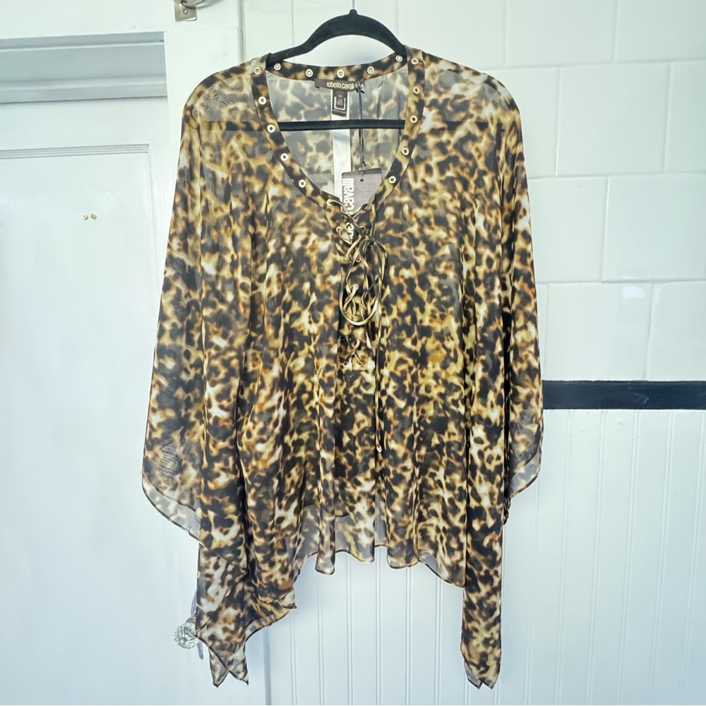 Roberto Cavalli Animal Print Blouse with Gold Accents